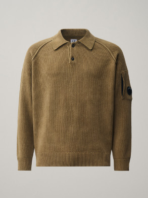 Polo collar chenille cotton knit ermine 