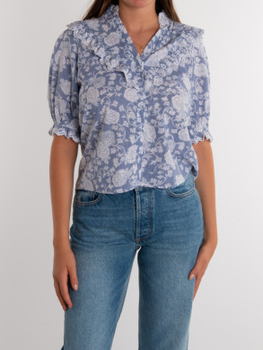 Manet belle flower blouse dusty blue 
