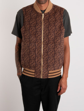 Monogram sleeveless zipped jacket brown 