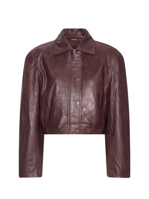Boxy square leather jacket deep mahagony 