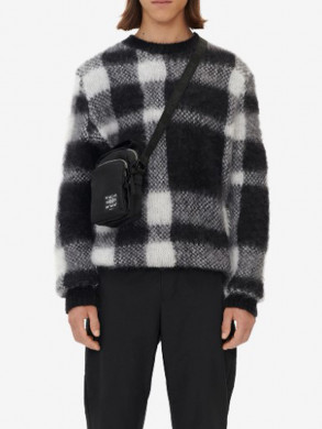 Brushed mohair check pullover blk wht 