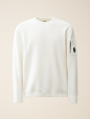 Chenille cotton crew neck knit gauze white 