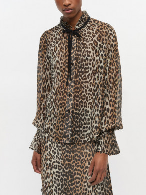 Chiffon tie string shirt leopard 