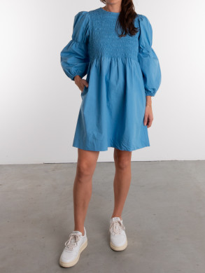 Cotton poplin mini smock dress silverlake blue 