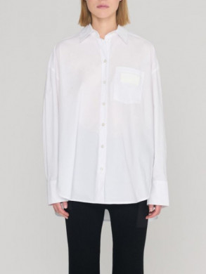 Cotton poplin pleated shirt white 