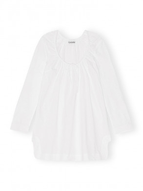 Cotton poplin square-neck mini dress bright wht S
