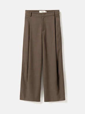 Cropped melange wide-pleat pants brown mel 