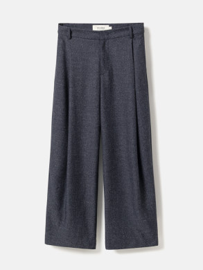 Cropped melange wide-pleat pants navy mel 36