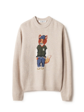 Dressed fox intarsia wool knit moon beige 