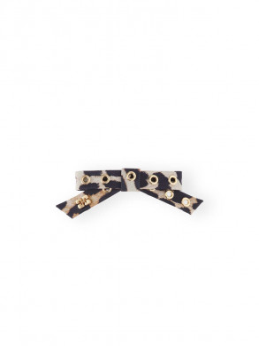 Eyelet bow barette nylon leopard OS