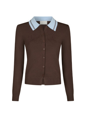 Filiana contrast polo blouse brown 