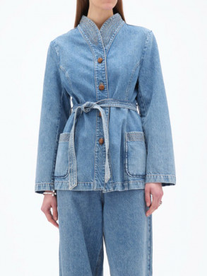 Fitted denim jacket faded denim 