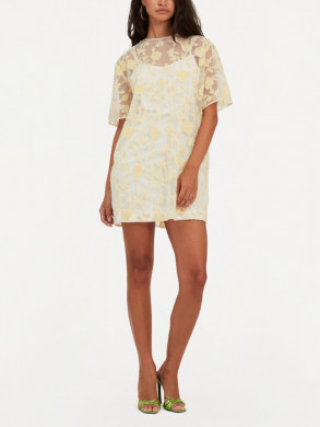 Flower beads boxy dress egret 