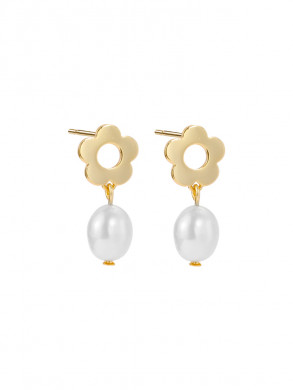 Flower pearl earrings gold 