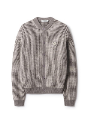 Fox head waffle stitch cardigan moon beige 
