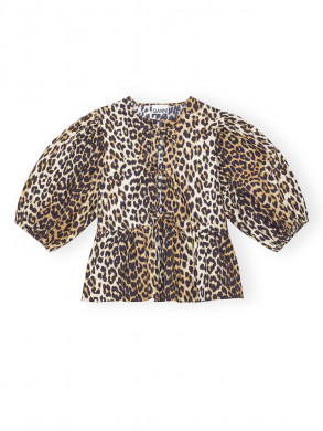 Printed cotton peplum blouse leopard 