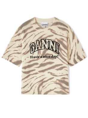 Graphic wool printed tee egret 