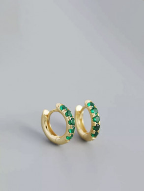 Green pave huggie hoops gold 