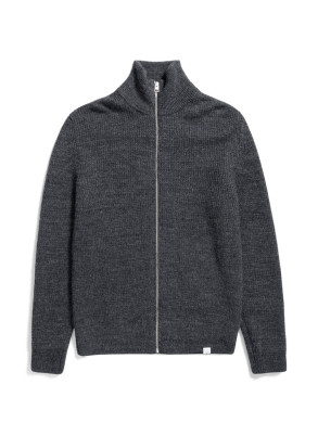Hagen wool cotton rib cardigan dk grey 
