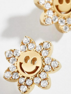 Happy face flower stud gold OS