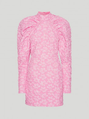Jacquard puff-sleeve dress fuchsia pink 
