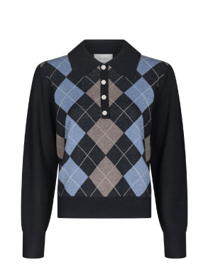 Julina check knit blouse navy 
