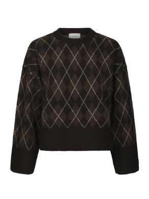 Kick check knit blouse dark brown 