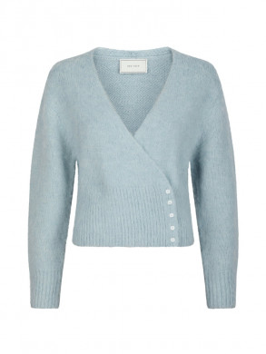 Kilua fluffy wrap knit blouse lt blue XS
