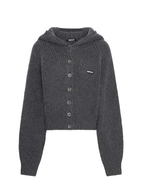 Knit boxy hoodie gray pinstripe 