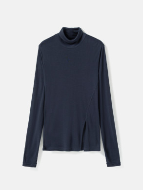 Lyocell wool turtleneck top indigo noir 
