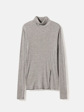 Lyocell wool turtleneck top mid grey 