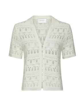 Marisini stitch polo knit top off white 