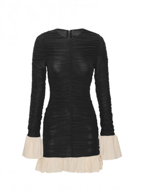 Mini ruched ls dress black comb M