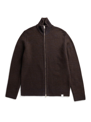 Hagen wool cotton rib cardigan dk purple 