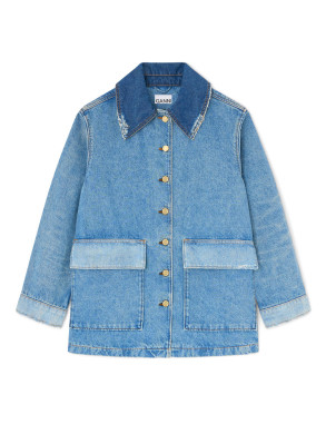 Patchwork denim midi jacket 