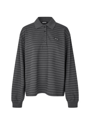 Pique longsleeve polo gray pinstripe 