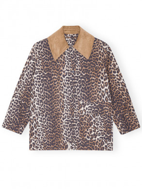 Printed canvas midi jacket almond 
