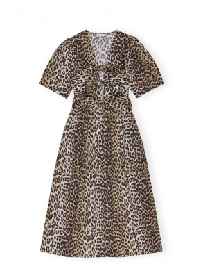 Printed cotton tie strap dress leopard 