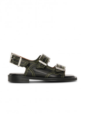 Embroidered western sandals black/yellow 