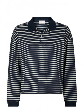 Sara stripe polo blouse navy 
