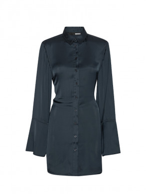 Satin tie shirt dress black 