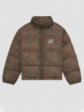 Slogan moiré puffer jacket khaki 