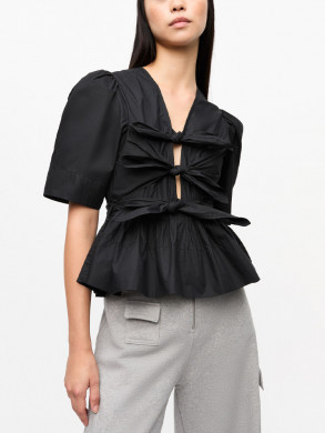 Washed stretch tie strap blouse black 