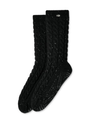 W elowyn cable knit fleece lined socks black confetti 
