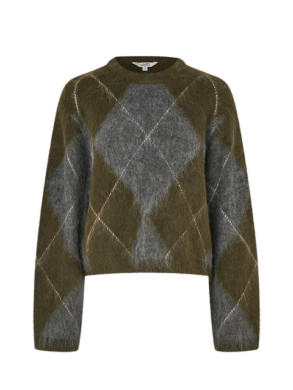 Zelie-m brush artwork pullover argyle olive 