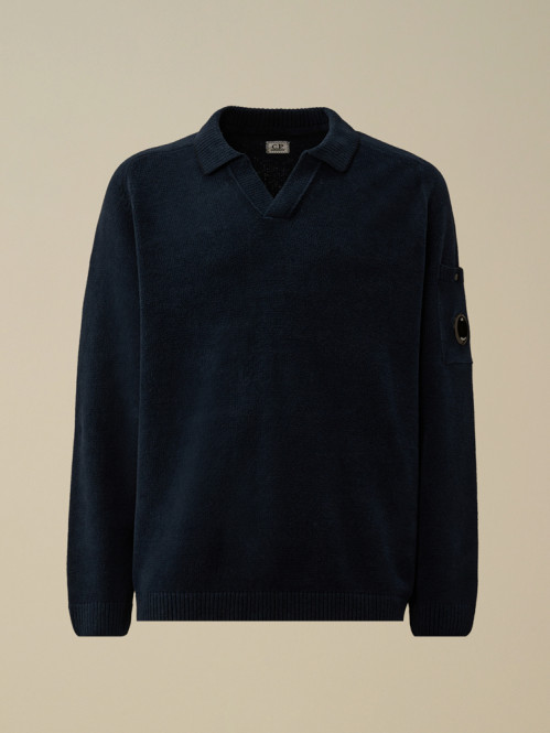 Polo collar chenille cotton knit midnight 