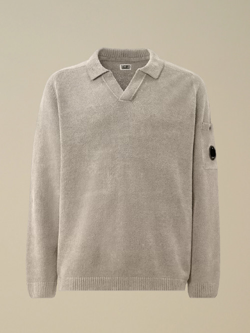 Polo collar chenille cotton knit dove 