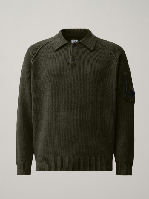 Polo collar chenille cotton knit ivy green 