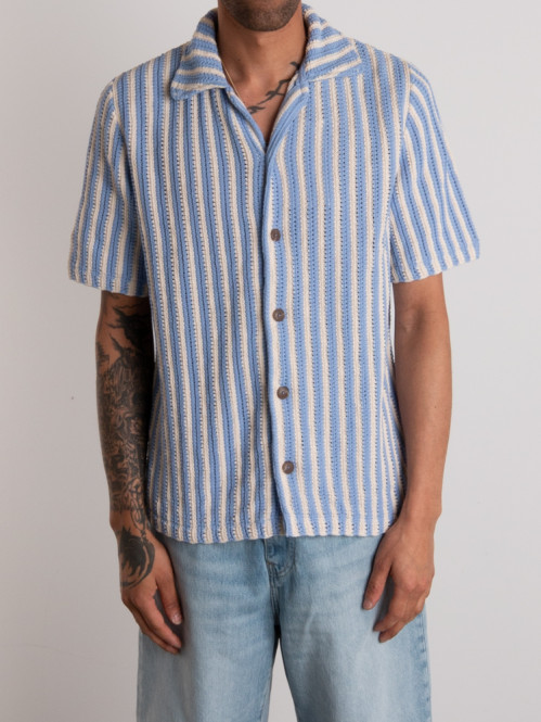 Striped knit poloshirt pure wedgewood 
