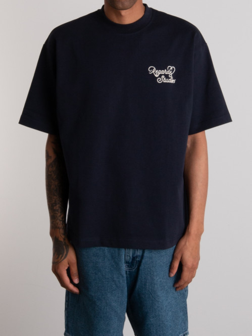 Heart icon front chainstitch t-shirt navy 